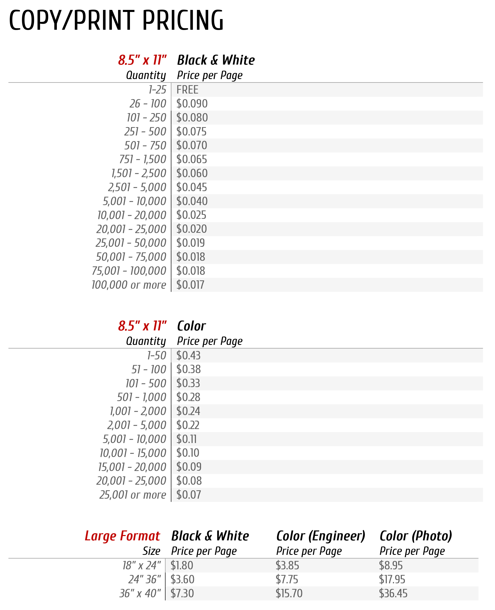 Copy Print Services Copy Pricing